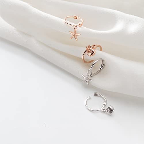 Pendientes Pendientes de mujer Plata de ley Pendientes de aro asimétricos de concha de estrella de mar dulce y linda Pendientes de joyería marina for mujer for mujer