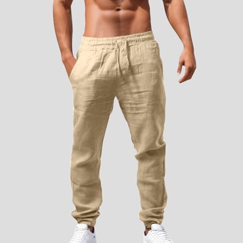 Beach Pants for Men Summer Casual Linen Loose Elastic Drawstring Waist Straight Leg Yoga Baggy Athletic Sweatpants3