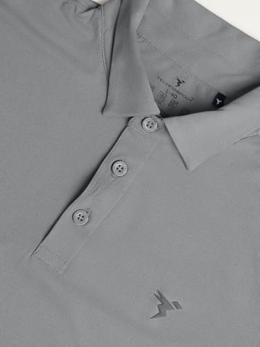 Image of TECHNOSPORT Men's Solid Slim Fit Polo Collar T-Shirt COTFLEX Half Sleeve Button Polyester for Gym Running Workout UPF50+ Anti Odour
