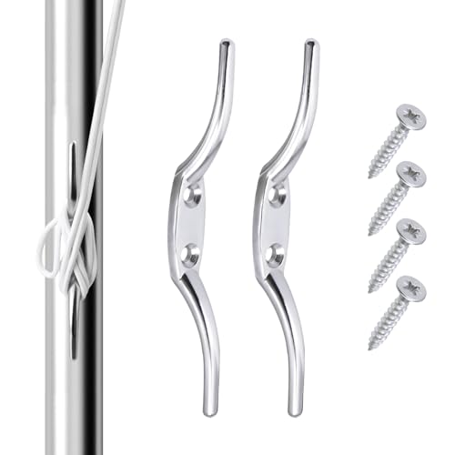 KIBBEH 2PCS 150mm Heavy Duty Silver Cleat Hooks - Extra Long Rust-Proof Metal Rope Cleats for Flagpoles Boat Docks Kayaks Washing Lines - Weather-Resistant & Easy Mounting Marine Hooks