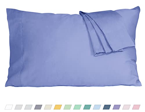 Pillow Cases, Standard Queen Size Cotton Percale Weave Pillowcases, Pre-Shrunk Breathable and Hypoallergenic Pillowcases, Set of 2 (2 Piece Standard/Queen 20 Inch x 30 Inch, Purplish Blue)