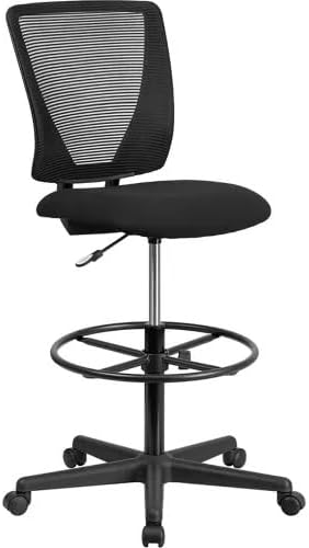 Ergonomic Mesh Drafting Stool with Lumbar Support, Adjustable Foot Ring & Swivel Seat – Mid-Back Drafting Chair for Office, Studio, or Reception Use, Black