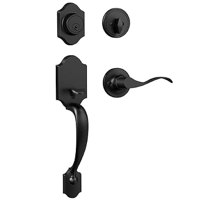 Camtek Matte Black Front Door Handle and Deadbolt Set, Single Cylinder Front Door Lock Set with Reversible Handle, Exterior Door Handle with Deadbolt Lock and Keyed