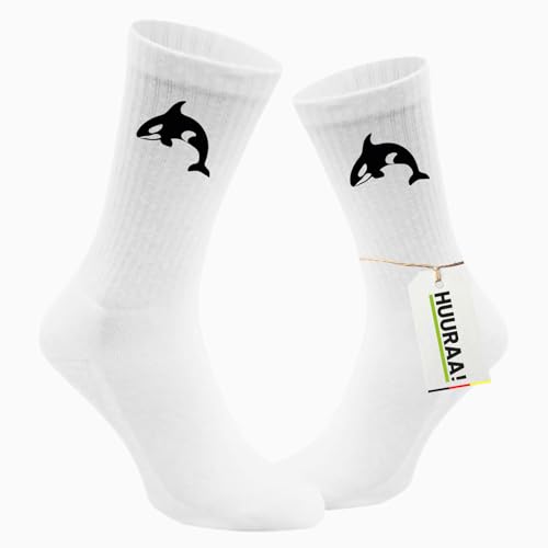 Huuraa Unisex Socken Orka Killerwal 37/41 White Baumwolle Tennissocken Geschenkidee
