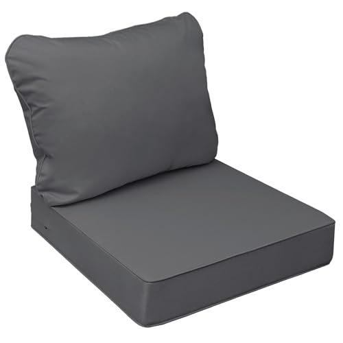 Image of AAAAAcessories Outdoor Seat Cushions for Chairs, Fade-Resistant, Waterproof Patio Furniture Replacement Cushions, 23.5 inch x 25.5 inch x 5 inch + 23.5 inch x 19 inch, Dark Gray