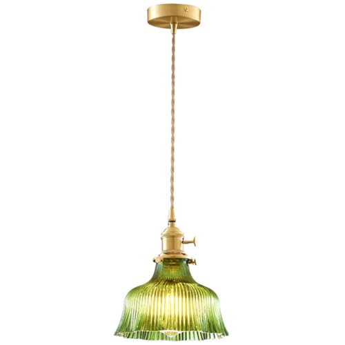 S-Cevada Vintage Lampe à Suspension d'Abat-jour en Verre, Luminaire de Plafond Loft Bar en Laiton E27 Prise, Mini Lustre pour Chambre, Salle à manger, Cuisine (Vert,...