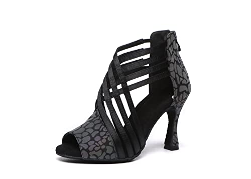 Bottes de danse latine femme YCL569 en velours noir à talons fins
