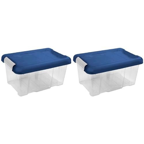 AC - Pack de 2 Cajas de ordenación de plástico - Nº 10 - Transparente con Tapa Azul - Modelo HG - Capacidad 5 litros - Dimensiones Aprox.: 29,4 x 20 x 14,5 cm