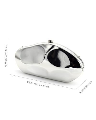 Image of Acrylic Silver Evening Clutch Purse for Women, Wedding Guest Clutch Metal Chain Shoulder Crossbody Bag