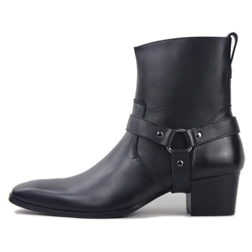 Image of Dress Boot for Men Heels Casual Chelsea Combat Ankle Chukka Boots Zipper Black JY002