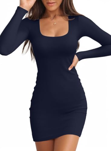 Image of Valiamcep Women's Square Neck Ribbed Knit Bodycon Mini Dresses | Slim Fit Pencil Dress, Cocktail Party Club Night Out Dating Daily Outfits, Sexy Dressy Casual, Fall Winter Fashion Clothes
