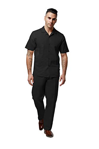 STACY ADAMS Men's Linen Shirt Pant Set (4XL48, Black)
