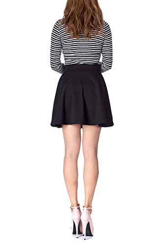 Jupe en coton stretch fluide taille haute évasée noire basique