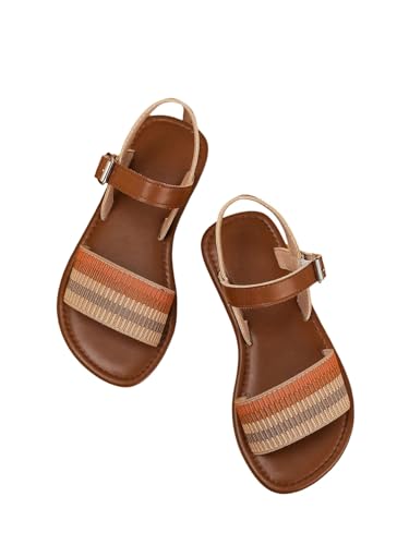 GORGLITTER Girl's Striped Flat Sandals Open Toe Ankle Strap Cute Slide Sandals Vacation Shoes