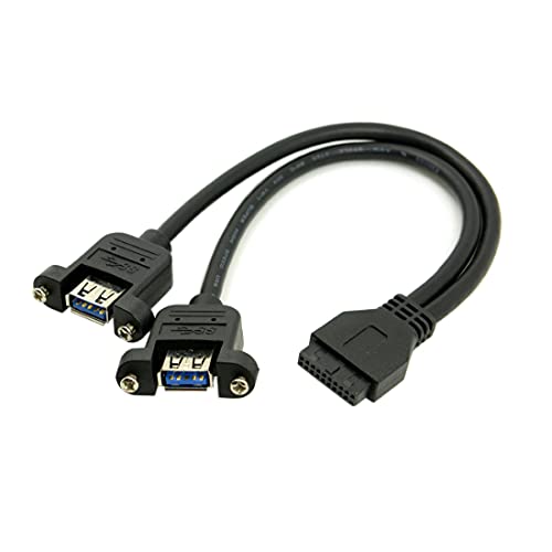 ChenYang CY Motherboard 20 Pin Header Female to USB 3.0 Dual Ports A Female Screw Mount Type Cable Black, 30cm - Image 4