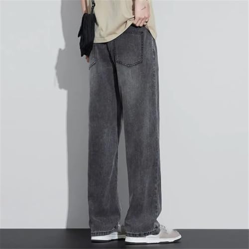Men's Straight Leg Lyocell Jeans Fashion Versatile Loose Thin Washed Retro Denim Pants4