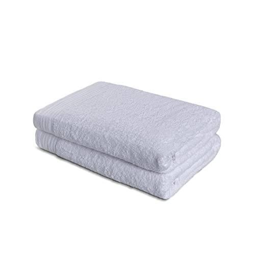 SABANALIA - Toalla Rizo Americano 600 grs, 100% algodón, Alto Grosor, Sorprendente Capacidad de Secado, Gran Capacidad para Absorber Agua, Pack 2 - Ducha 70x140, Blanco