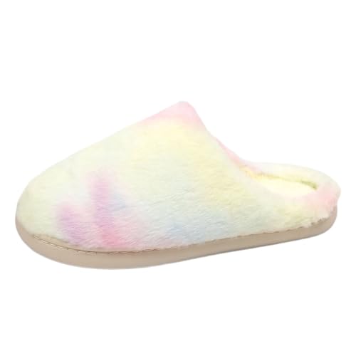 Pantuflas para mujer, para parejas, hombres y mujeres, sin cordones, con puntera cerrada, planas, para el hogar, invierno, mantienen el calor, con estampados degradados, acogedoras, cómodas, 02 Rosa