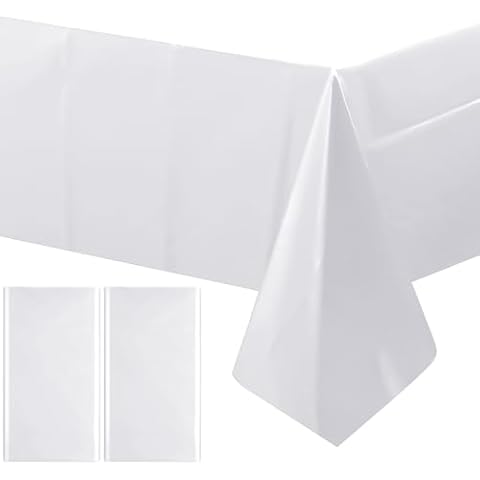 Just Shimmer 2 Pieces White Rectangle Tablecloth, Thick & Durable Waterproof Plastic Table Cloth, 54x108 Inch Heavy-Duty Surface Protector, Stain Resistant Table Cover for Dining/Party/Buffet/Wedding Cover