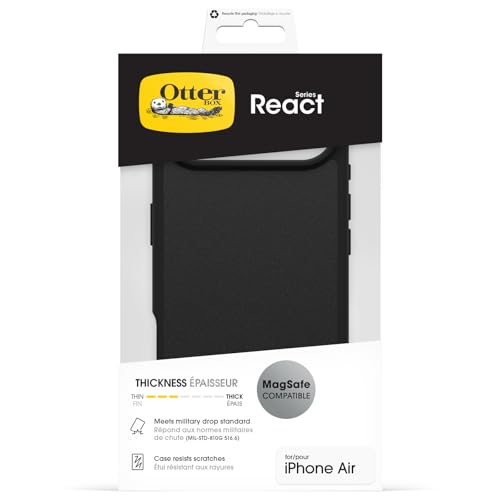 Image of OtterBox React Series MagSafe Case for iPhone Air, Shockproof, Drop Proof, Ultra-Slim, Protective Thin Case, Tested to Military Standard, Black
