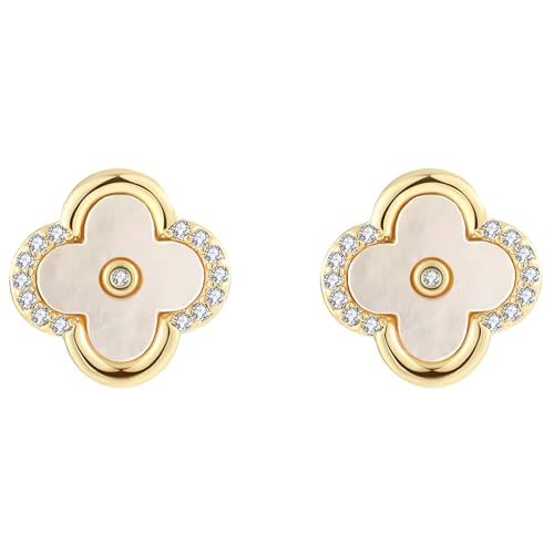 MAARRING Four Leaf Clover Earrings for Women Mother of Pearl Stud Earrings 925 Silver Post with Gift Box