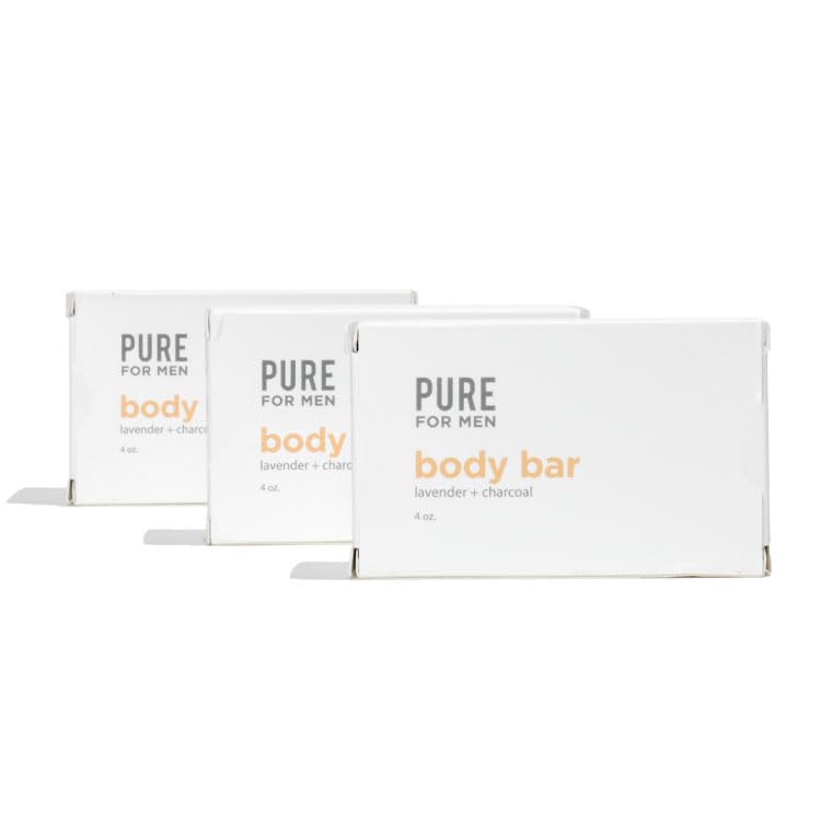 Pure for Men Barra de jabón  Limpiador con lavanda y carbón activado, hidrata y ayuda a eliminar el olor, vegano  4 onzas (paquete de 3)