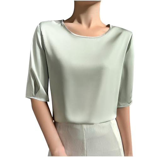 Women's Satin Blouse Dressy Casual Half Sleeve Silk Tops Crewneck Short Sleeve Business Office Work Shirt Tee Tshirt3