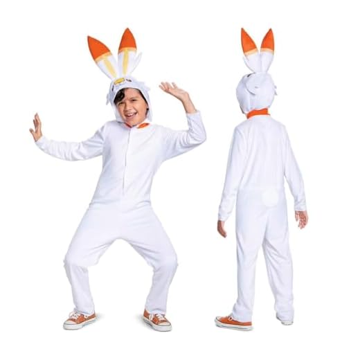 Scorbunny Pokemon Kids Costume, Official Pokemon Hooded Jumpsuit with Ears, Classic Size Small (4-6) Multicolored