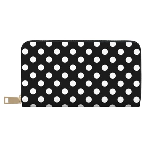 Wallet Women - Vintage White Polka Dot Black Print Leather Wallet Large Capacity Bifold Long Ladies Wallets With Zipper