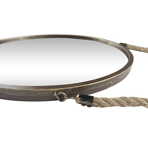 Danya B. SE021 Decorative Rustic Metal-Framed 15" Gold Patina Round Wall Mirror with Hanging Rope - Image 3