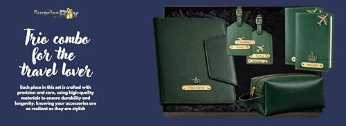 Image of Vegan Leather Family Travel Gift Set, Large Travel Organizer, Medium Pouch, 2 Passport Covers, 2 Luggage Tags in Gift Box (Green)