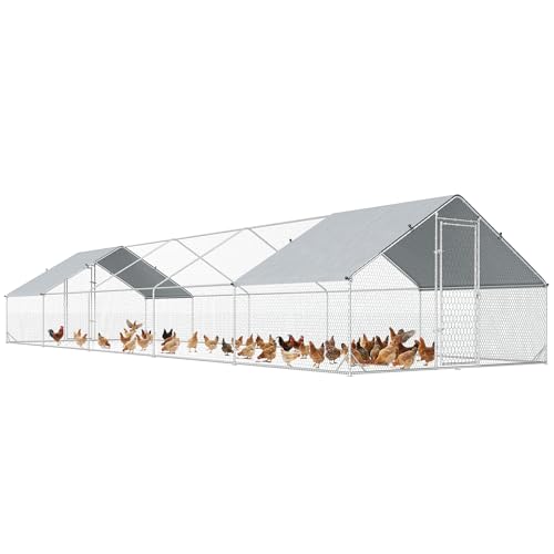 PawHut Large Chicken Coop Metal Chicken Run with Waterproof and Anti-UV Cover Spire Shaped Walk in Fence Cage Hen House for Outdoor and Yard Farm Use 1 Tube Diameter 9.8 x 32.8 x 6.4
