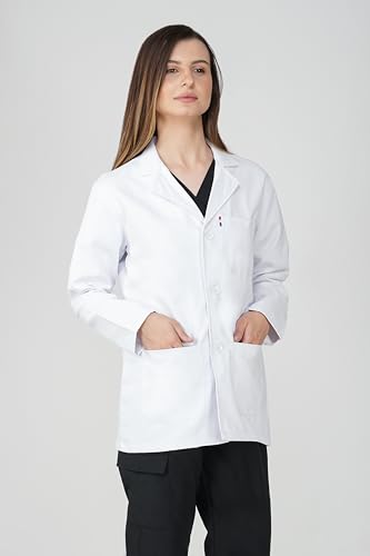 Image of PRAGATI TRENDS Women's Lab Coat Full Sleeves - Polycotton Blend, Button Closure, Long Sleeve, White - Medical, Doctor, Dentist, Hospital Use