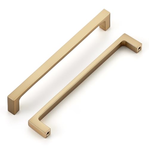 Image of Ravinte Champagne Bronze Kitchen Cabinet Solid Handles,6-1 /4 Inch,5 Pack | Solid Zinc Alloy, Modern Slim Style, Square Design, Deep-Thread Firm Base, Screws Included, for Kitchen Drawers & Cupboards
