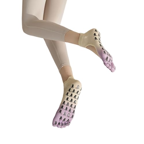 svlftecon 1 Pairs Women Yoga Pilates Socks with Grips Non Slip Full Toe Gradient Series 8