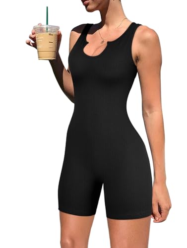 Havejoy Mono Corto Mujer Deportivo Tirantes Body Sin Mangas Cuello U Monos Overol Ajustados Jumpsuit Short Moda Mameluco Pelele Verano Ropa Deportiva para Gimnasio Fitness Yoga Jogging Bodysuit Romper