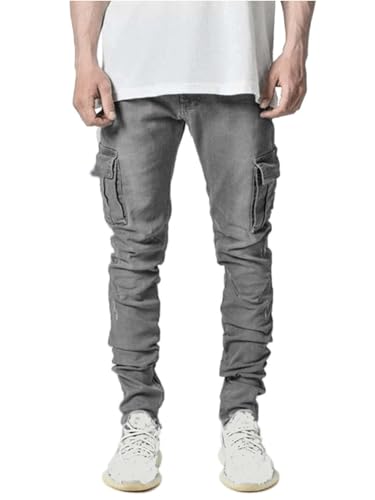 Men's Slim Fit Hip Hop Jeans Straight Leg Side Pocket Pencil Denim Pants for Men Stretch Skinny Cargo Jeans2