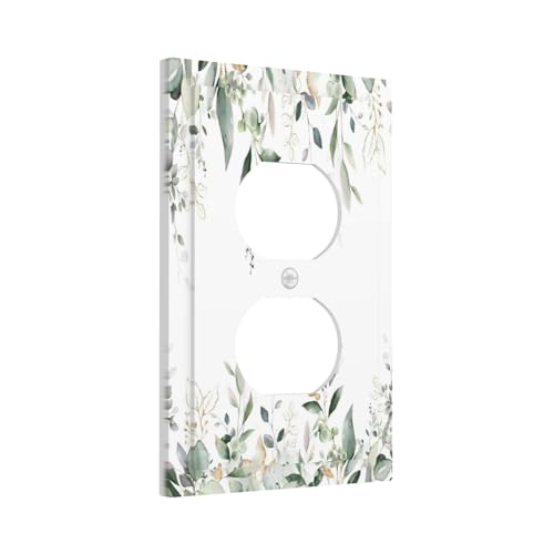 Decorative Outlet Covers Rustic Ink Green Eucalyptus Leaves Sage leaf 1 Gang Duplex Light Switch Cover Plate Unique Wall Plate Electrical Switch Plate Covers for Bedroom Home Decor