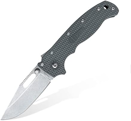 Demko Knives AD 20.5 Shark Lock Folding Knife AUS10A AD20.5 Grivory Handle Shark Foot / Clip Point Blade (Grey Scale / Stonewash / Clip Point)