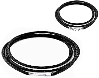 findout 2mm Black Silk Cord Chain Necklace For Men Stainless Steel Durable Buckle Snap Clasp Hypoallergenic Rope Chain Necklace For Women Girl Boy, Free Steel Silk Chain 14-36inch