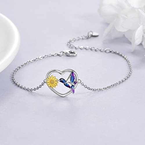 YFN Hummingbird Bracelet Gifts for Women Sterling Silver Bird Sunflower Bracelet Jewelry for Women Mom Daughter Wife2