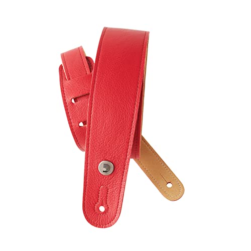 D’Addario Sangle en cuir étroite pour guitare, rouge - Les Beatles, Paul McCartney, John Lennon, RIngo Starr, George Harrison D'Addario Sangle en cuir étroite pour guitare, rouge