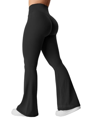 YEOREO Kalie Flare Scrunch Leggings für Damen, V-Ausschnitt, Kreuz-Taille, Glockenunterteil, Yogahose, Bauchkontrolle, Bootcut, Workout-Leggings, Schwarz, S