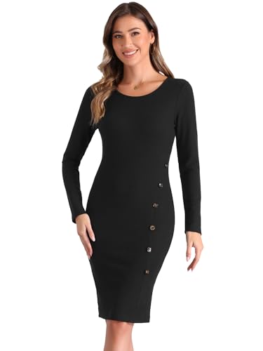 Robe fourreau en tricot côtelé haut de gamme Allegra K avec manches longues boutonnées