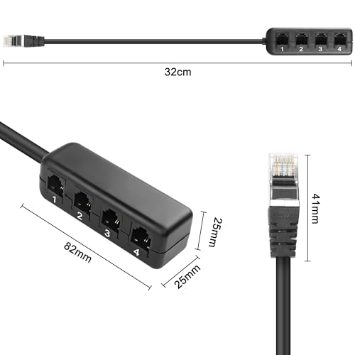 XMSJSIY Ethernet RJ45 to RJ11 Converter RJ45 8P8C Male 1 to 4 Telephone Jack RJ11 6P2C Female Adapter Splitter for Network to Phone Service-1 Pcs