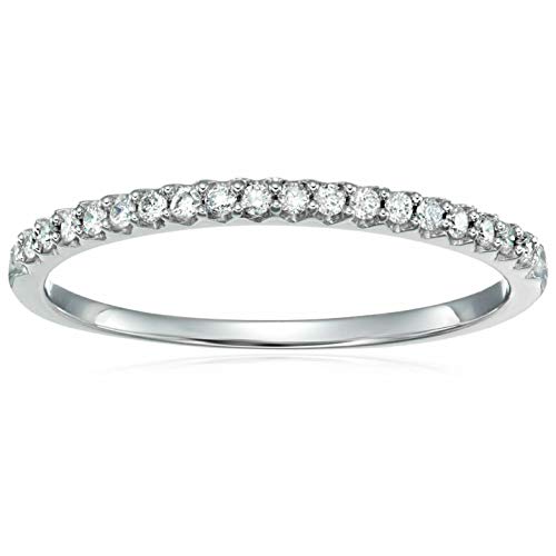 1/10 cttw Mircopave Petite Round Diamond Wedding Band for Women in 10K White Gold Prong Set, Size 4.5-9.5