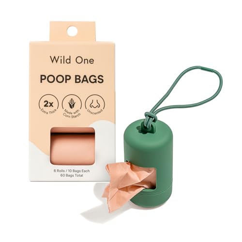Image of Wild One Dog Poop Bag Holder and Dispenser with Leash Attachment, Leak Proof, Easy Twist Top for Refills, Includes 1 Box Of Bags, Spruce