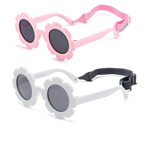 Baby flower sunglasses with strap Girls Flexible Bendable Polarized Sunglasses for Newborn Girls Age 0-24 Months