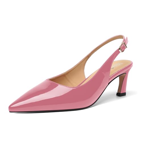 Womens Buckle Evening Pointed Toe Dress Patent Slingback Kitten Low Heel Pumps Shoes 2.2 Inch