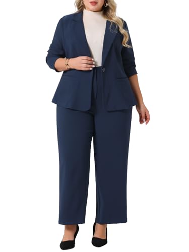 Agnes Orinda Plus Size Suit Two Piece Outfits for Women Business Office Blazer Jacket and Pants Suit Set